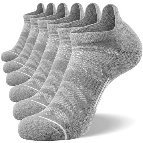 FITRELL Men's 6 Pack Ankle Running Socks Low Cut Cushioned Athletic Sports Socks 7-9/9-12/12-15 - color: Light Gray+white, size: 7-9