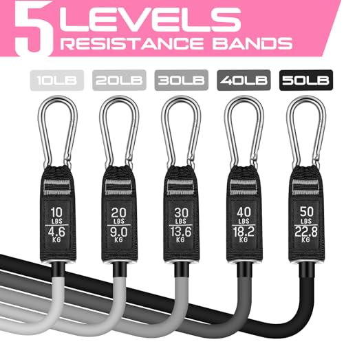 Resistance Bands with Handles, 5 Level Exercise Bands, 150LBS Workout Bands - color: ‎Grey Set
