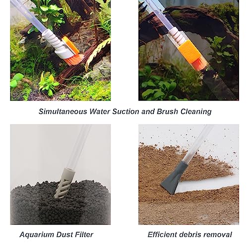 AREPK Compact Aquarium Siphon Vacuum and Water Changer Kit with Cleaning Brush. Perfect for Simultaneous Water Changing and Cleaning in Small Fish Tanks. Gravel and Sand Cleaning.