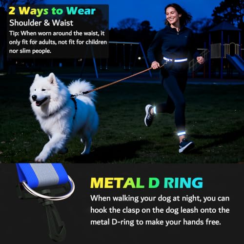 Reflective Walking Gear at Night, High Visibility Safety Reflective Sash Belt and 2-Pack Armband Set, Night Running Safety Gear for Women Men Kids - color: Blue