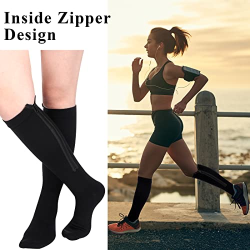 Tarpop 4 Pair Zipper Compression Socks for Women Men - color: Black, size: L/ XL