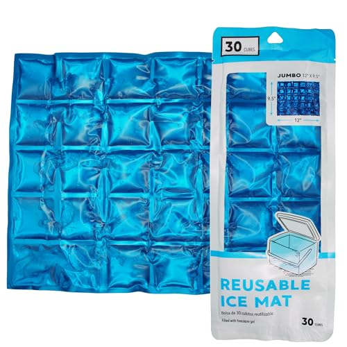 Jacent Reusable Ice Pack Mat, Flexible 30-Cube Gel Freezer Sheet for Coolers, Lunch Bags, Food Storage & Outdoor Use, Jumbo 12 x 9.5 Inch