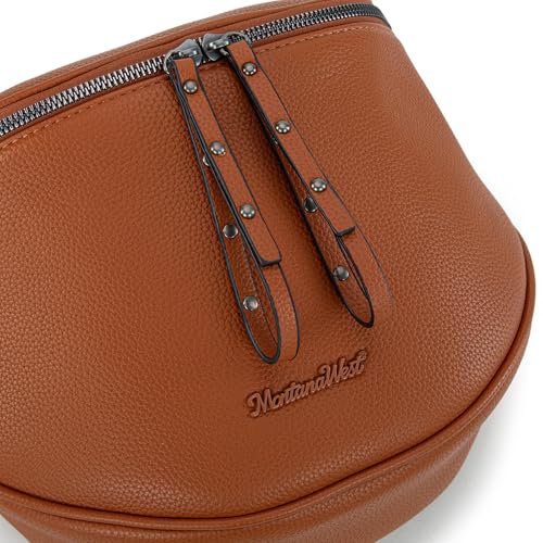 Montana West Crossbody Bag for Women, Vegan Leather Bum Bag with Coin Purse - color: Cognac