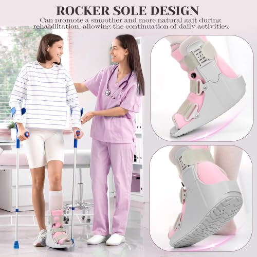 Jewlri Walking Boot for Broken Foot Injury, Air Cam Walker Boot, S - color: Grey & Light Pink, size: Small