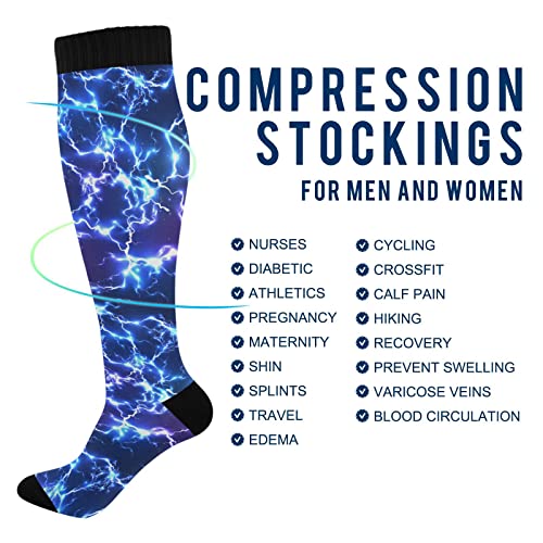 Compression Socks for Women & Men Knee High Socks - color: Blue Electric Lightning