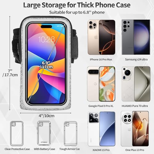 Wristband Phone Holder for Running, Running Armband with Card Slot for iPhone Pro Max Plus (16/15/14/13/12/11/X/XR), for Galaxy S24/S10, Cell Phone Armband Up to 7.0'' Phone - color: Grey