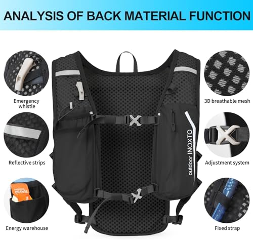 INOXTO Running Hydration Vest ,Lightweight Insulated Pack with 250ml Soft Flask Daypack for Hiking Trail Running Cycling Race Marathon for Women Men (Black, Standard)