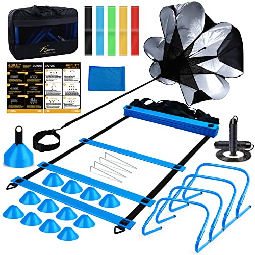 Eazy2hD Speed Agility Training Set- Agility Ladder,12 Cones, 4 Adjustable Hurdles,Parachute, Exercise Workout Equipment Boost Fitness & Increase Quick Footwork