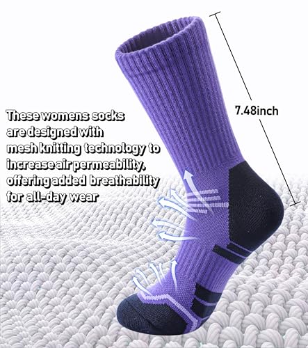 FNOVCO Women's Hiking Walking Running Crew Socks Thick Cushioned Athletic Compression Socks 5 Pairs - color: Multicolor 03, size: 5-8