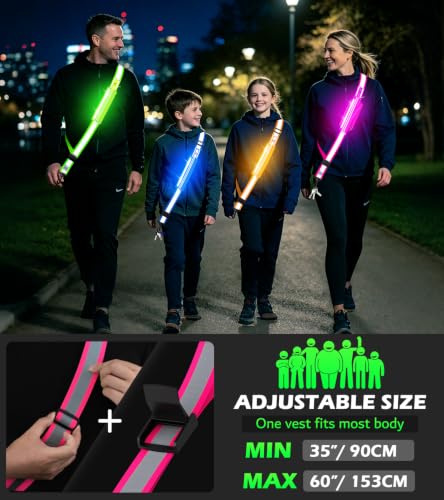Ylzzrs LED Belt Reflective Sash for Walking at Night,High Visibility Adjustable Night Running Safety Gear,Light Up Running Belt Reflective Gear with Phone Bag/Armband for Runners Walkers Men Women - color: Pink