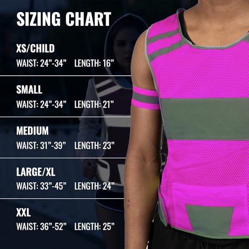 Mesh Safety Vest with Pocket & 2 Wrist Bands, High-Visibility Running Vest - color: Pink, size: Medium