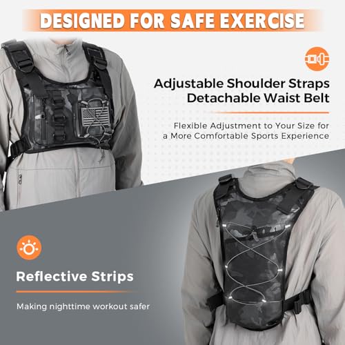 Outdoor Hydration Vest for Running & Hiking, Lightweight Breathable Water Backpack with 2.0L Bladder, Bounce-Free Chest Pack for Marathon, Cycling, Trekking for Men and Women - color: Camo01