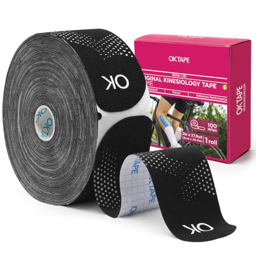 OK TAPE Synthetic Kinesiology Tape Bulk Roll, Precut Strips for Knee, Wrist - color: Black, size: 1 Bulk Roll-Dot