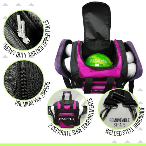 Pyramid Path Pro Deluxe Single Bowling Ball Tote - Holds One Ball, One Pair Shoes Up to Mens 15 - color: Hot Pink/Purple