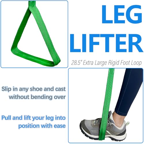 42 Inch Leg Lifter - Leg Lifter Strap Rigid with Multi Loops - Leg Lifter After Hip Replacement, Leg Lifter for After Knee Surgery, Leg Lifters Getting Legs in and Out of Bed, Car, Couch, Wheelchair - color: Green