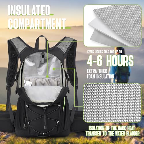 N NEVO RHINO Hydration Backpack, 18L Hiking Backpack with 3L Water Bladder - color: Black