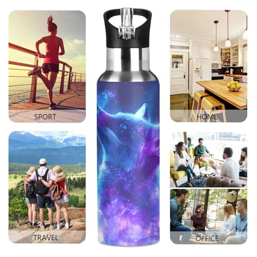 OTVEE Blue and Purple Fox Water Bottle Sports Water Bottle Insulated Stainless Steel Hot Cold Water Mug with Straw Lid & Handle for Sports Gym 20 oz - color: Blue and Purple Fox