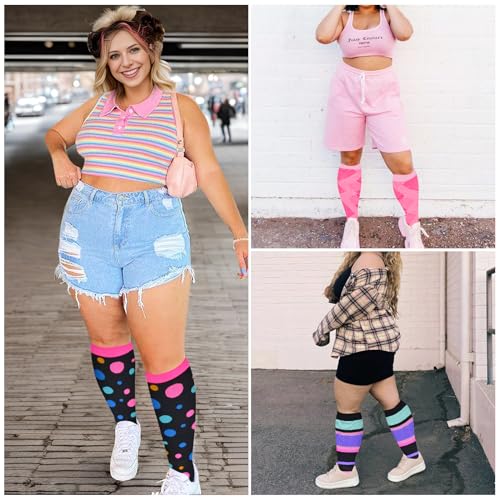 3 Pairs Plus Size Compression Socks for Women Wide Calf Extra Large Knee High Support for Travel,Yoga, Running
