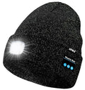 ATNKE LED Lighted Bluetooth Beanie Hat,USB Rechargeable 4 LED Wireless Music Running Headlamp Cap Gift for Men and Women - color: #Blended Black Goldwire