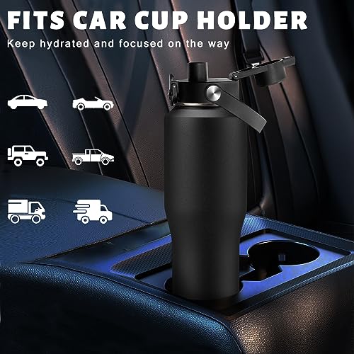 32 oz Insulated Water Bottle Fits Car Cup Holder with Straw Lid & Auto Lid - color: Onyx Black, size: 32 Ounces