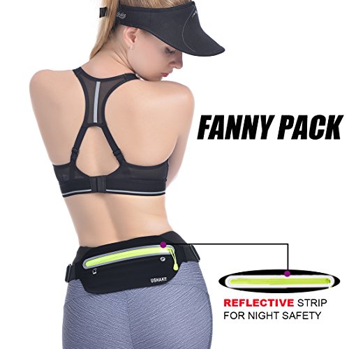 USHAKE Slim Running Belt Waist Pack, Ultra Light Bounce Free for Workout - color: Black04