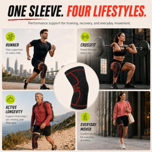 UFlex Athletics Knee Brace Sleeve Men & Women - color: Red