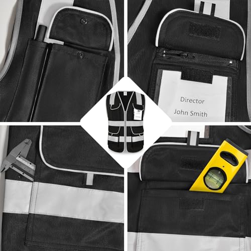 8 Pockets High Visibility Reflective Safety Vest, Black M - color: Black-01, size: Medium