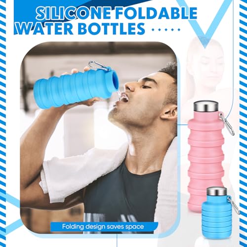 Baderke 2 Pcs Collapsible Water Bottles, 17oz, Pink, Blue - color: Pink, Blue