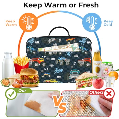 Clastyle Car Insulated Kid Lunch Bag for Boy Lunch Box, Black Race Truck - color: Checker Flag