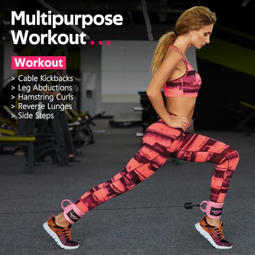Ankle Straps for Cable Machines, Leg Straps for Glute Kick Back Accessories - color: Pink