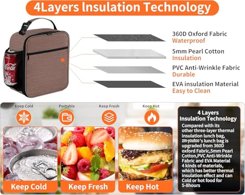ZM-YOUTOO Lunch Box for Men - Reusable Lunch Bag Men Adult Women- Insulated Small LunchBox (Light Brown) - color: Light Brown
