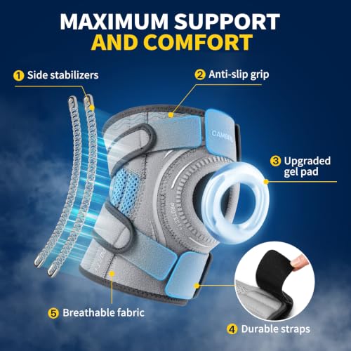 CAMBIVO Knee Brace with Side Stabilizers & Gel Pad, Open Patella Adjustable - color: Gray, size: X-Large