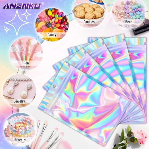 ANZNKU Holographic Mylar Bags Resealable 50PCS Pen Bags for Beaded Pens - color: Holographic, size: 3.5x8.3 Inch