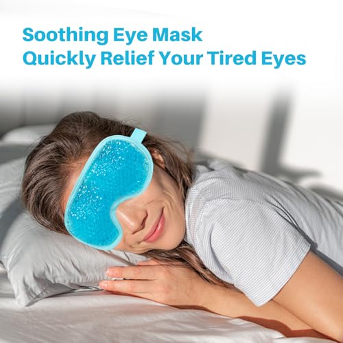 Cooling Eye Mask with Gel Bead 2 Pack Gel Eye Mask Cold Eye Mask for Relaxtion,Puffy Eyes Reusable Cold & Warm Compress for Puffiness,Dry Eyes,Headaches,Migraines,Stress Relief,Post Surgery - color: Blue-full&hole