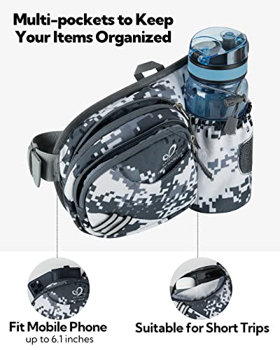 WATERFLY Fanny Pack Waist Bag: Waist Pack for Women Men with Water Bottle Holder Hiking Fanny Pack for Running Walking DogWalking Travel Cycling - color: Camouflage gray