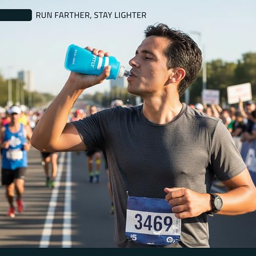 FITLY Soft Flask Running Water Bottle - Collapsible Hydration Flask - color: Blue, size: 8.5 Ounces