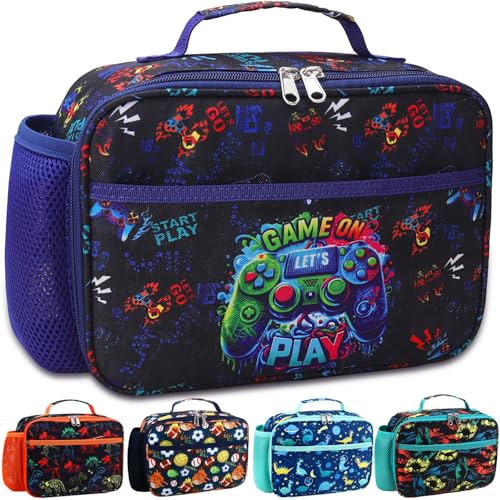 RHCPFOVR Kids Lunch Bag - Insulated Lunch Box for Boys Girls,Washable Lunch Bag and Reusable Toddler Leak-proof Lunchbox for School and Daycare - color: Dark Blue Games