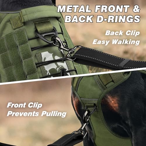 WINGOIN Green Tactical Dog Harness for Large Dogs,No Pull Dog Harness - color: Green, size: X-Large: 70-120 lbs (Chest:29-39",Neck:21-26")