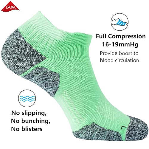 CWVLC Cushioned Athletic Ankle Compression Socks for Women Men 3/6 Pairs - color: 3-pairs Light-green, size: X-Large