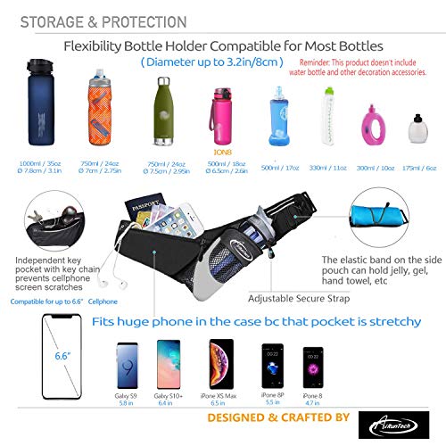 AiRunTech Running Hydration Belt with Water Bottle Holder,Hiking Fanny Pack for Phone and Wallet,Running Bag Runners Essentials Accessories Marathon Triathlon Walking Jogging Gear Gift - color: Without Bottle Hydration Belt(BK)