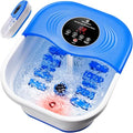 SPA4PIEDS Collapsible Heated Foot Spa Bath with Bubble, Foot Soaking Tub Featuring 8 Shiatsu Rollers, Pumice Stone and Built-in Timer for Mom, Dad and Foot Relaxation (Blue) - color: Blue