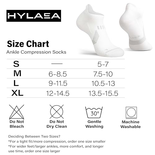 Hylaea Compression Ankle Socks for Running Athletic, Moisture Wicking - color: White 6 Pairs, size: Large