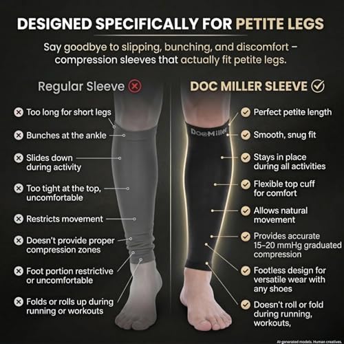 Doc Miller Calf Compression Sleeve for Petite Women & Men, 15-20 mmHg - color: Black, size: Large