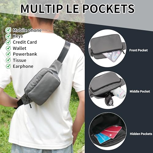 Fanny Pack Nylon Mini Belt Bag Everywhere Belt Bag for Women Water Repellent Waist Packs Crossbody Bags with Adjustable Strap - color: Gray