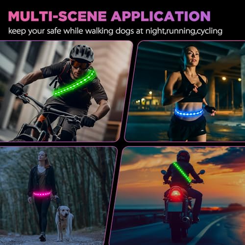 Higo LED Running Belt - Reflective Light Up Waistband for Night Activities, Glowing LED Waist Light for Running, Cycling, Hiking, Camping - color: Pink