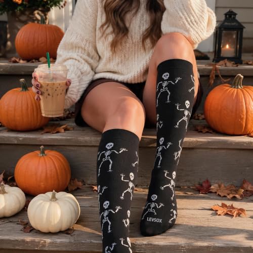 LEVSOX Compression Socks Women and Men, 20-30mmHg, Best for Nurses, Travel, Pregnancy - color: 4 Pairs Skeleton, size: Large