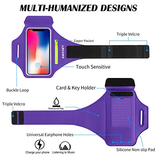 HAISSKY Running Armband with Zipper Pocket,Sweatproof Phone Armband 6.9" - color: Purple(Up to 6.9")