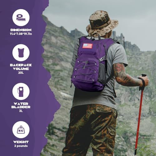 Maelstrom Lightweight Hydration Hiking Backpack with 2L/3L Water Bladder - color: 5.Purple, size: 3L Bladder