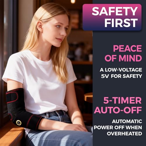 Heated Arm Massager Elbow Brace for Tendonitis Tennis Elbow Pain Relief, Portable Heating Pad Sleeve with Massage and Compression Support for Cubital Tunnel Ulnar Nerve