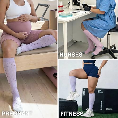 LEVSOX Bamboo Viscose Wide Calf Compression Socks 20-30 mmHg with Cushioned - color: Colorful Polka Dot, size: Medium